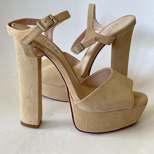 Schutz Tamie Suede Plaform Heels In Nude / Honey Beige (Size 7) New With Sticker